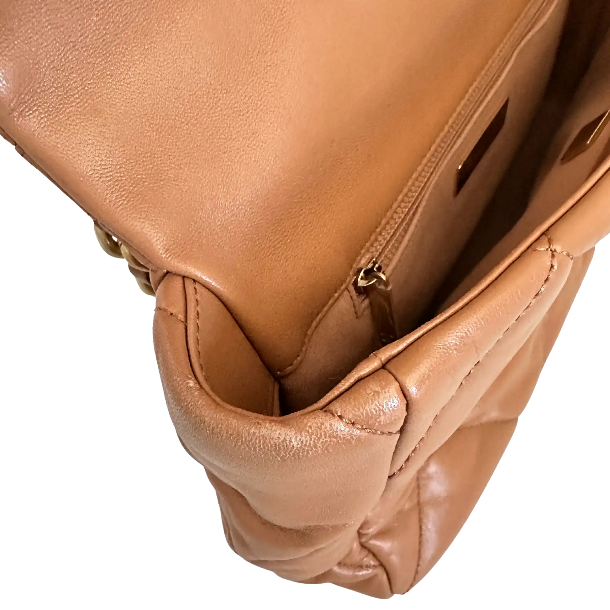 Chanel 19 Flap Bag Medium Tasche glänzendes Lammleder Caramel / sehr gut Chanel