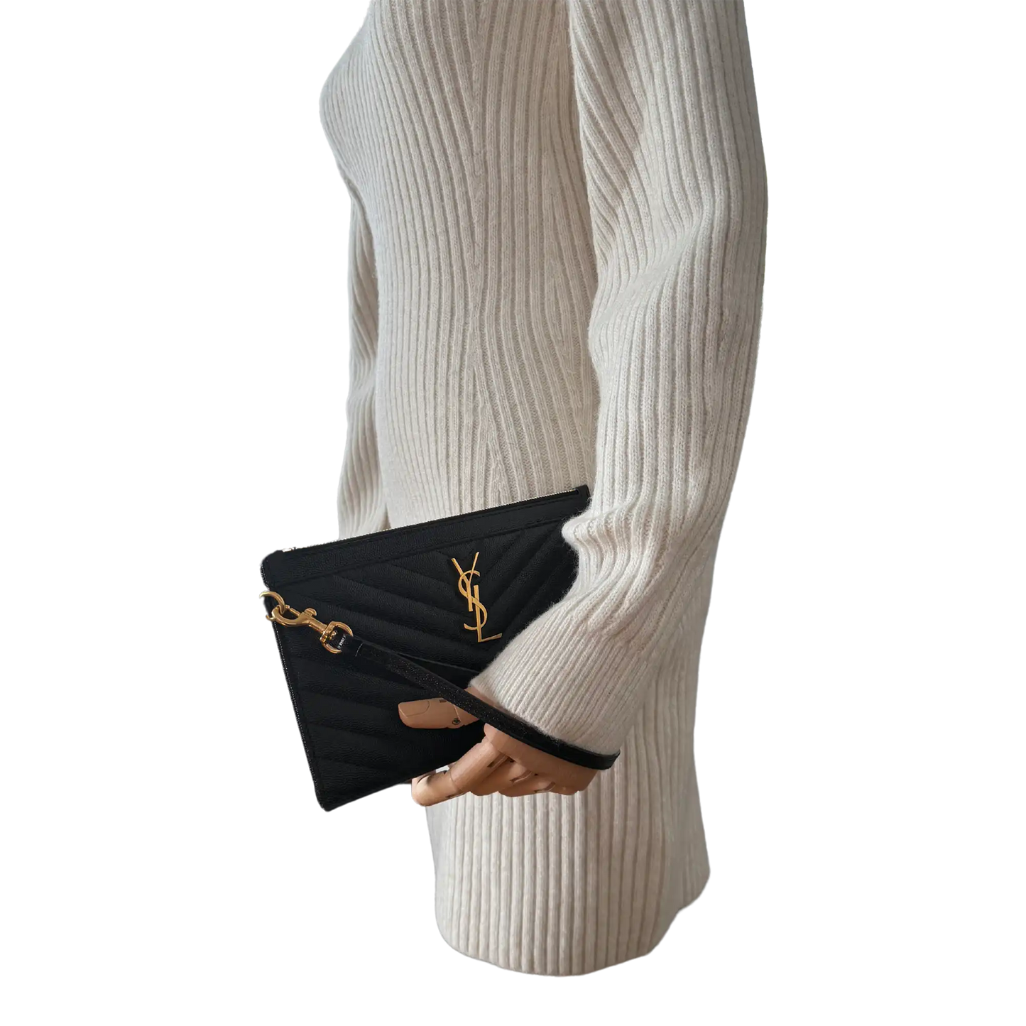 Saint Laurent große Cassandre Pouch Leder schwarz / neuwertig Saint Laurent
