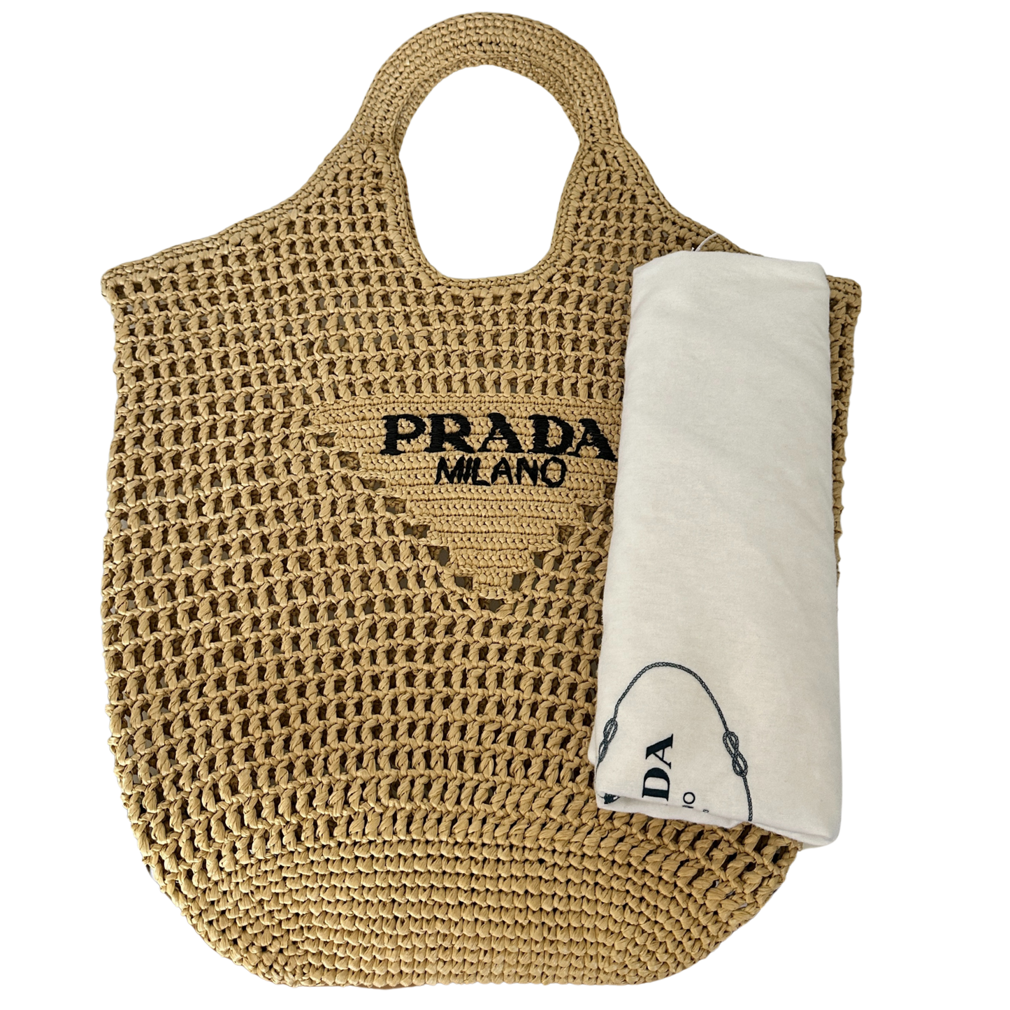 Prada Shopping Bag with Logo Embroidery Raffiabast beige Tasche / neuwertig Prada