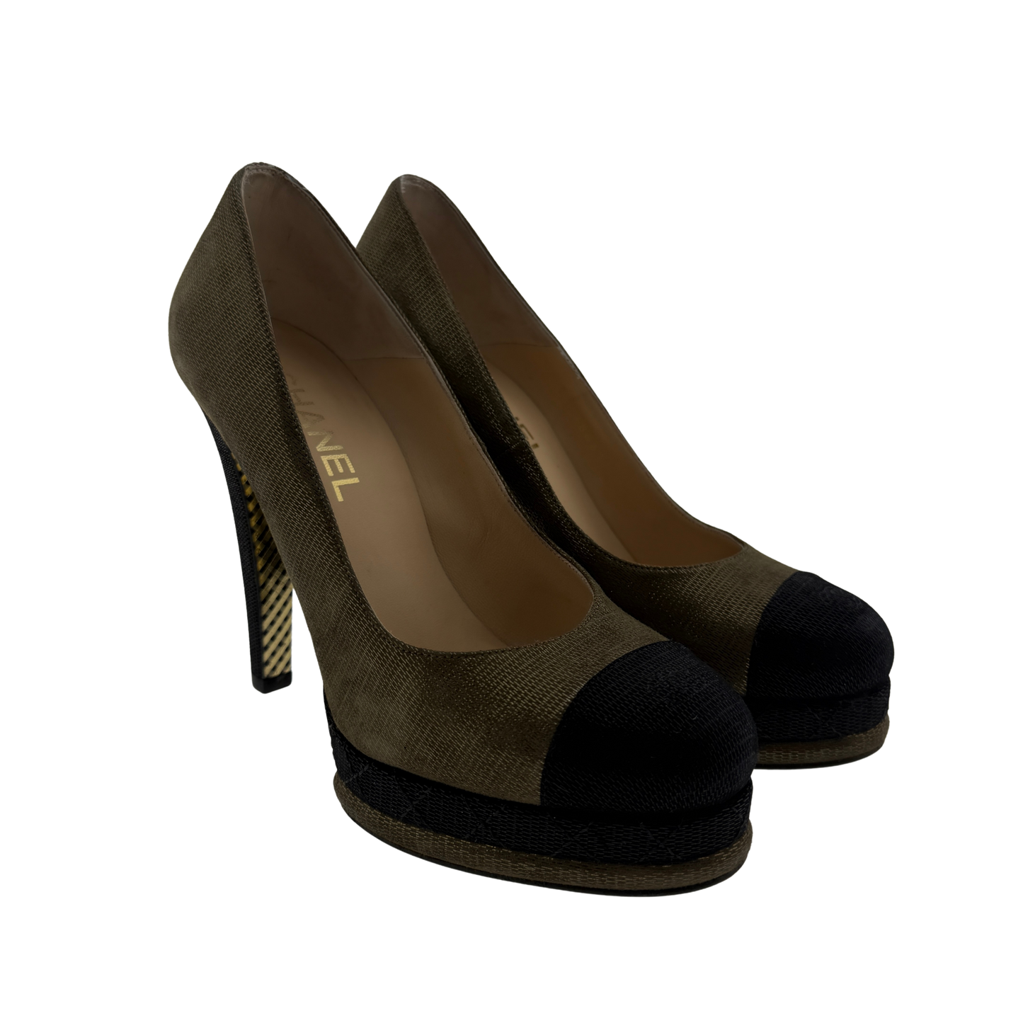 Chanel Pumps Metallic braun & schwarz 38 1/2 / ungetragen Chanel