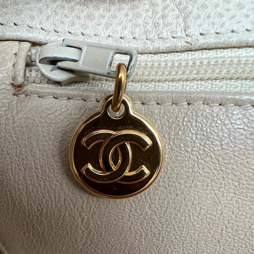 Chanel Vintage Shopper Tasche Kaviar Leder beige / akzeptabel Chanel