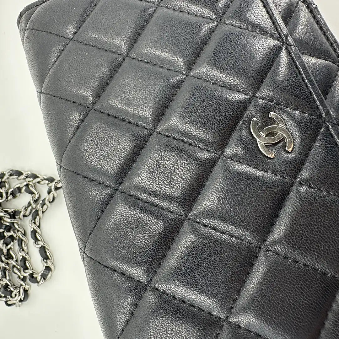 Chanel Wallet on Chain Bag Lammleder Leder schwarz silberne Hardware / gut Chanel