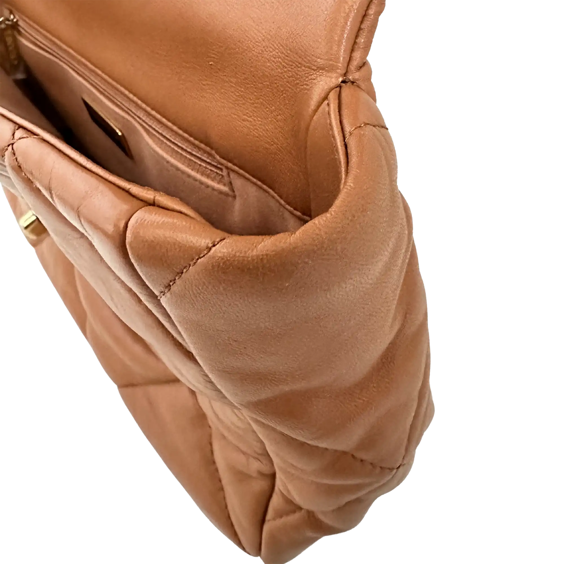 Chanel 19 Flap Bag Medium Tasche glänzendes Lammleder Caramel / sehr gut Chanel