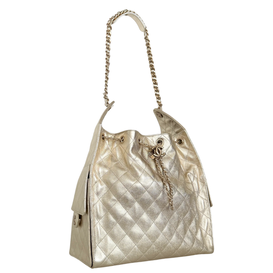 Chanel 25 Small Metallic Champagner Gold Fullset / neuwertig Chanel