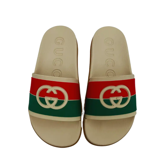 Gucci Sandalen aus Kautschuk beige und Multicolor 38 / ungetragen Echtheitscheck