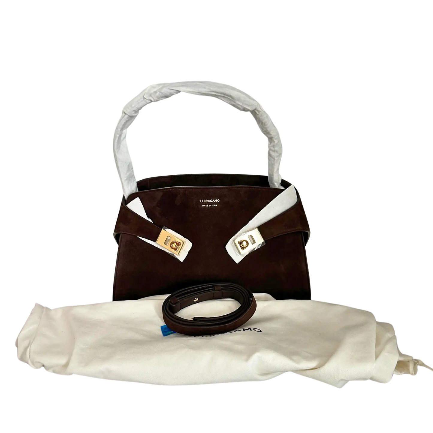 Ferragamo Hug mittelgroße Tote aus Veloursleder braun / ungetragen Salvatore Ferragamo