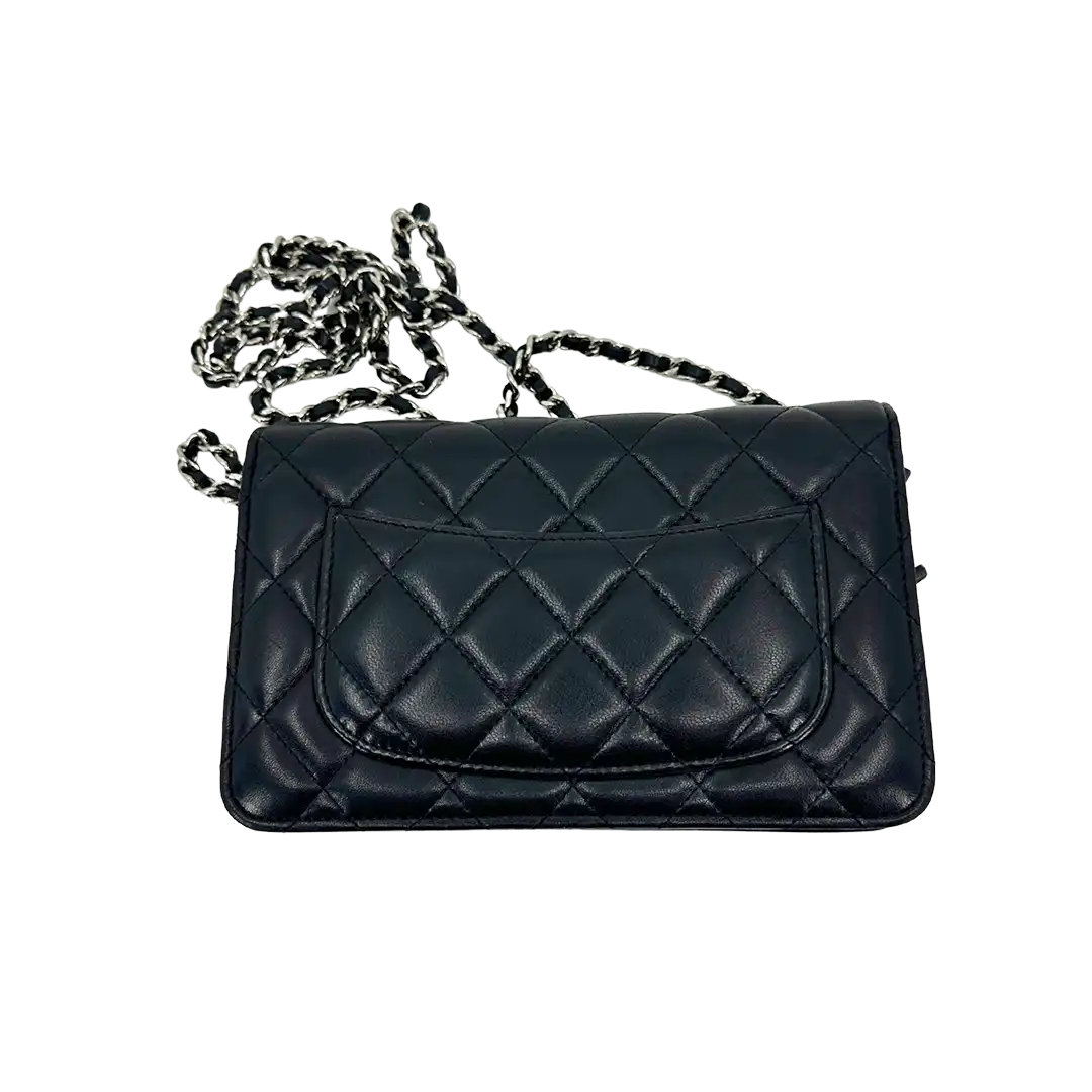 Chanel Wallet on Chain Bag Lammleder Leder schwarz silberne Hardware / gut Chanel