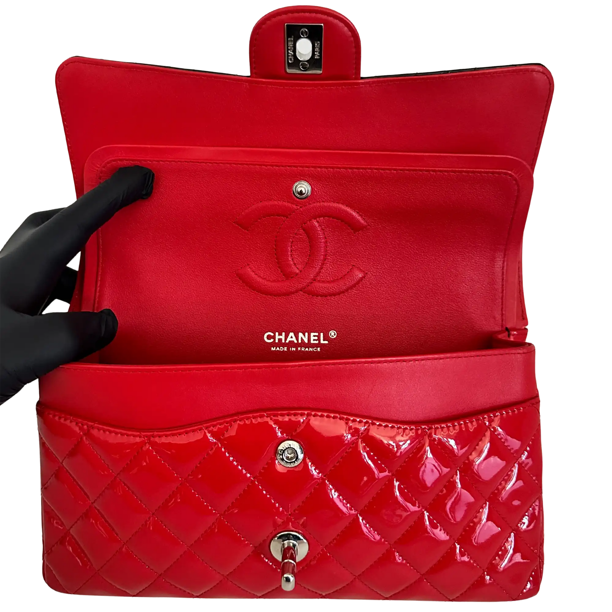 Chanel Medium Bicolor Quilted Patent Calfskin Double Flap Bag / neuwertig Chanel