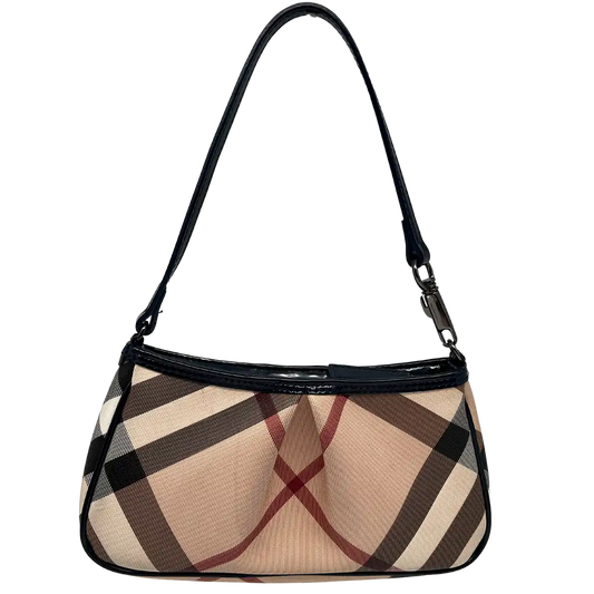 Burberry Nova Check Patent Leder kleine Clutch beige / gut Burberry
