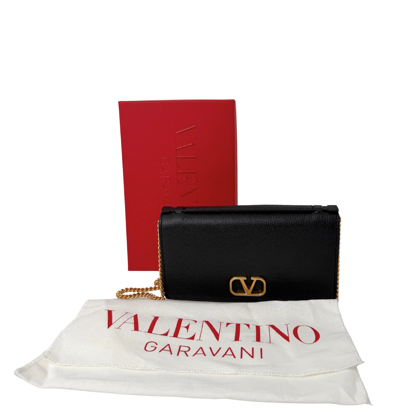 Valentino VLogo Wallet on Chain Kalbsleder schwarz / neuwertig Valentino