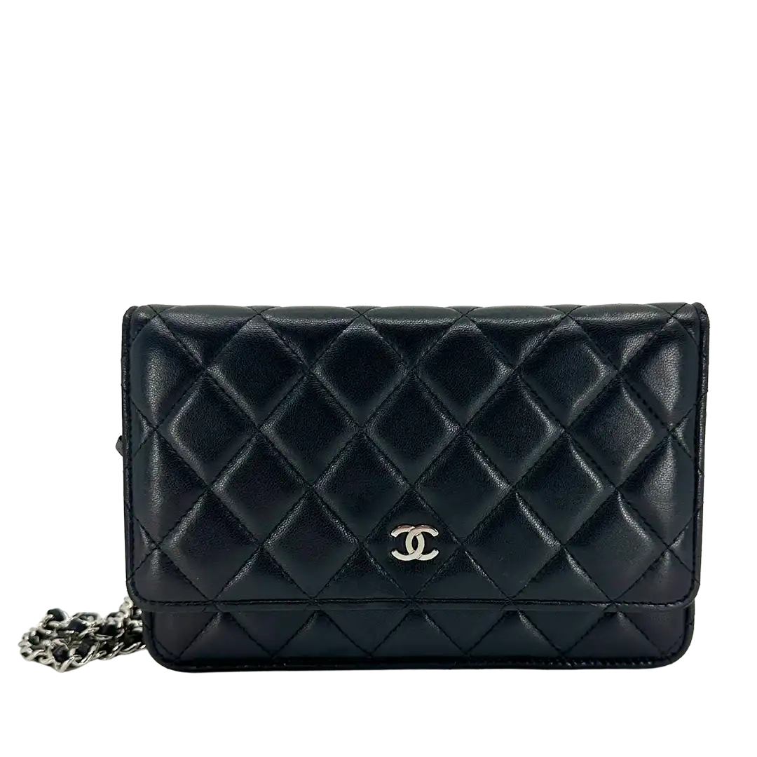 Chanel Wallet on Chain Bag Lammleder Leder schwarz silberne Hardware / gut Chanel