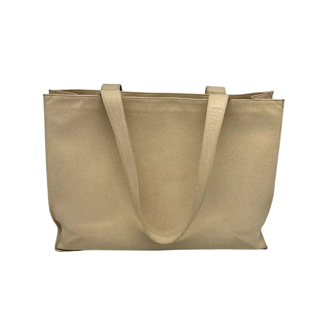 Chanel Vintage Shopper Tasche Kaviar Leder beige / akzeptabel Chanel