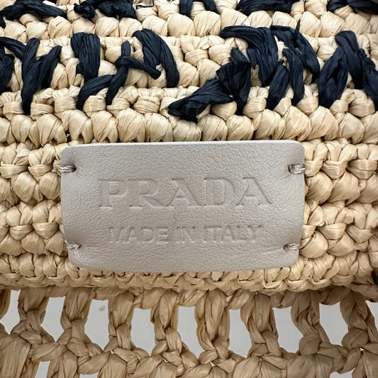 Prada Shopping Bag with Logo Embroidery Raffiabast beige Tasche / neuwertig Prada