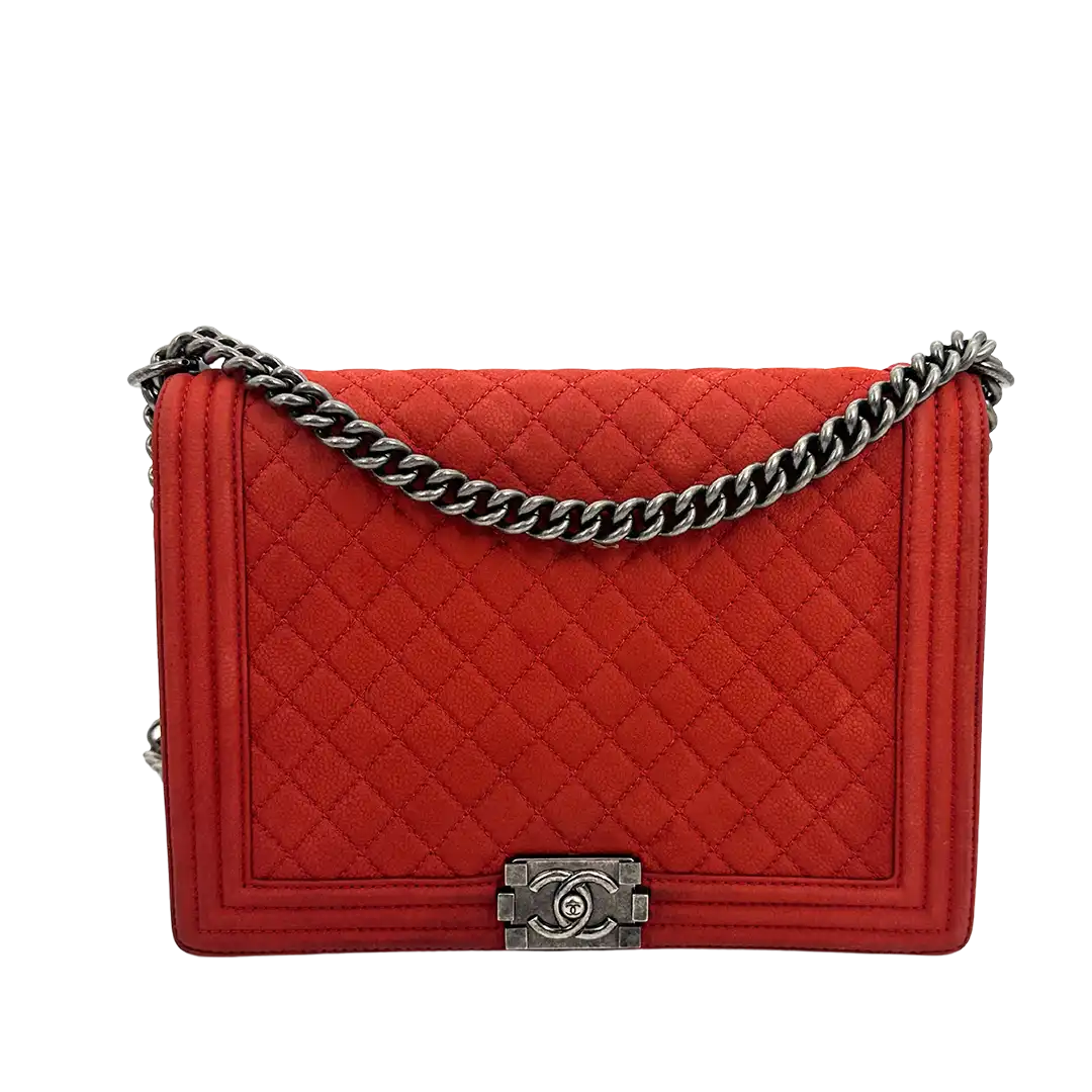 Chanel Boy Tasche Large Kaviar Wildleder rot gut Echtheitscheck