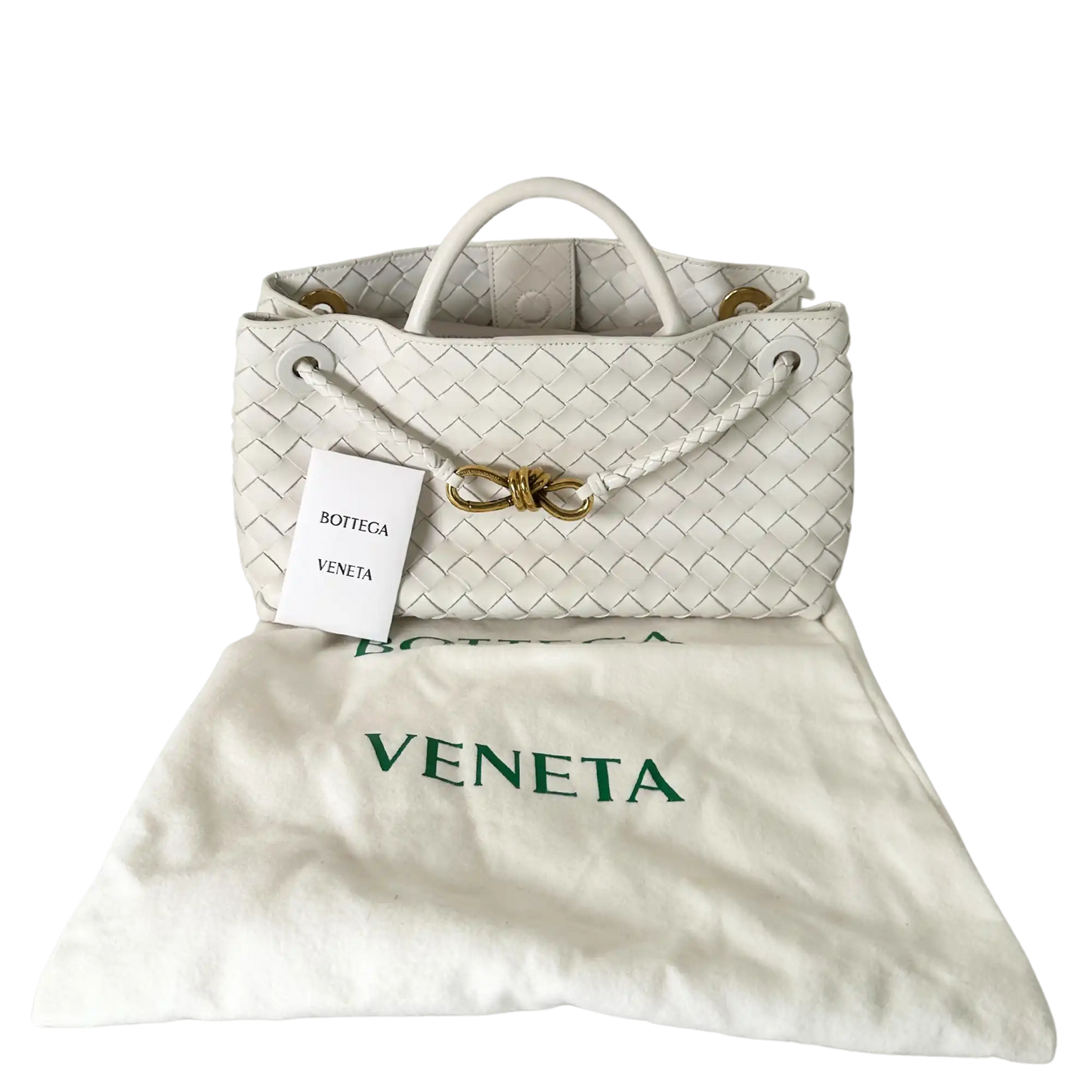 Bottega Veneta East/West Andiamo kleine Tote aus Intrecciato-Leder weiß 2023 / sehr gut Bottega Veneta