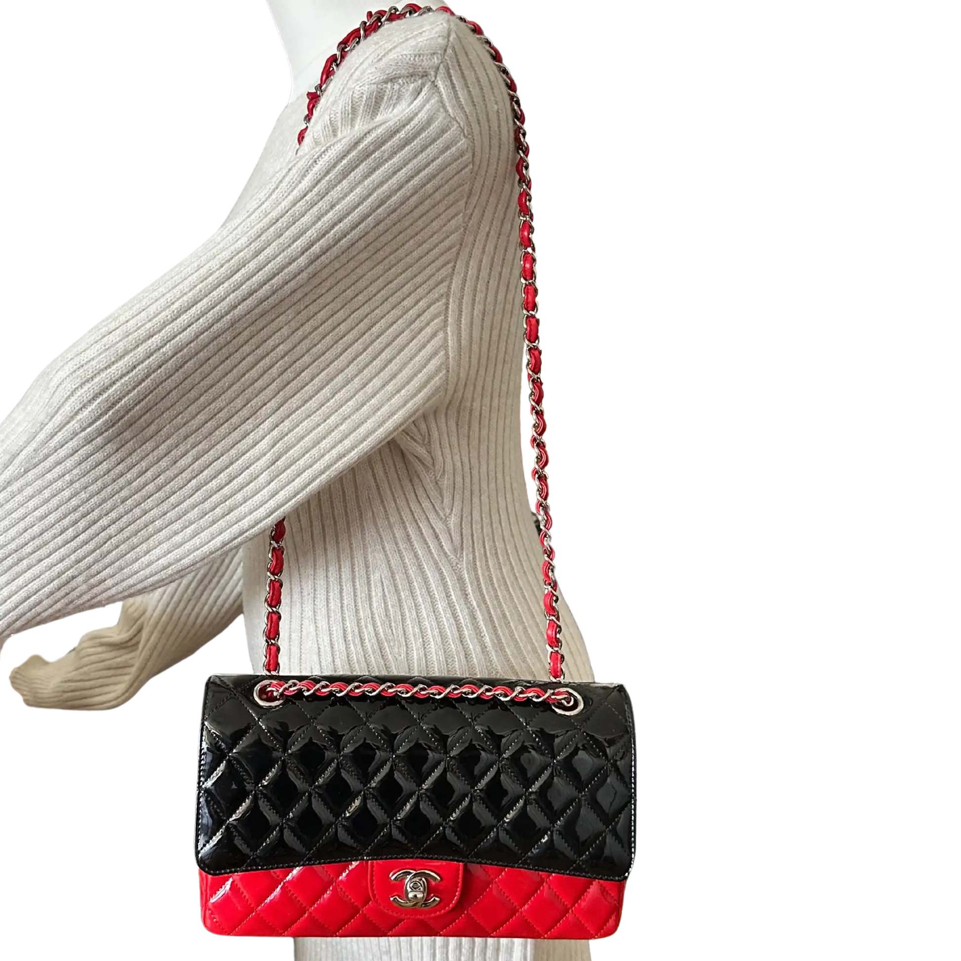 Chanel Medium Bicolor Quilted Patent Calfskin Double Flap Bag / neuwertig Chanel