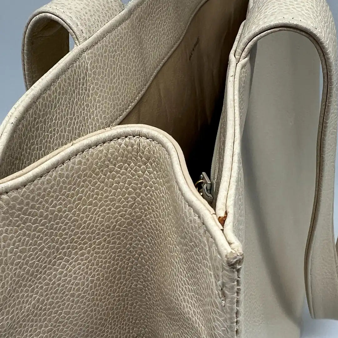 Chanel Vintage Shopper Tasche Kaviar Leder beige / akzeptabel Chanel