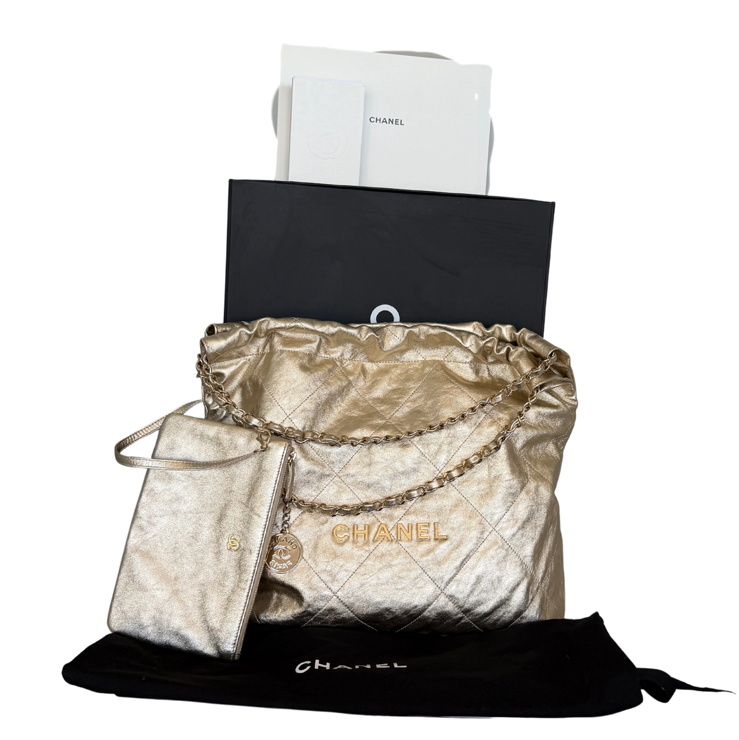 Chanel 22 mittelgroße Hobo Bag gold, goldene Hardware Fullset / sehr gut Chanel