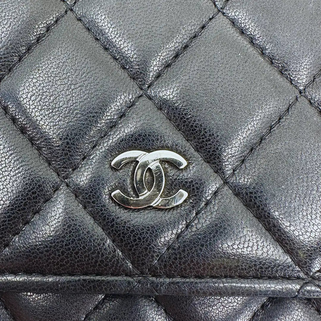 Chanel Wallet on Chain Bag Lammleder Leder schwarz silberne Hardware / gut Chanel