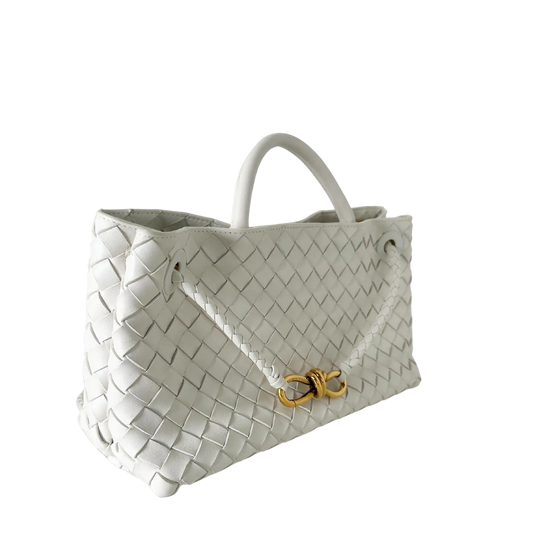 Bottega Veneta East/West Andiamo kleine Tote aus Intrecciato-Leder weiß 2023 / sehr gut Bottega Veneta