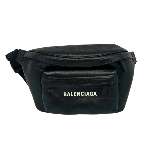 Balenciaga Everyday Beltpack Bag Krokodil Prägung matt schwarz Leder / wie neu Balenciaga