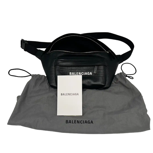 Balenciaga Everyday Beltpack Bag Krokodil Prägung matt schwarz Leder / wie neu Balenciaga