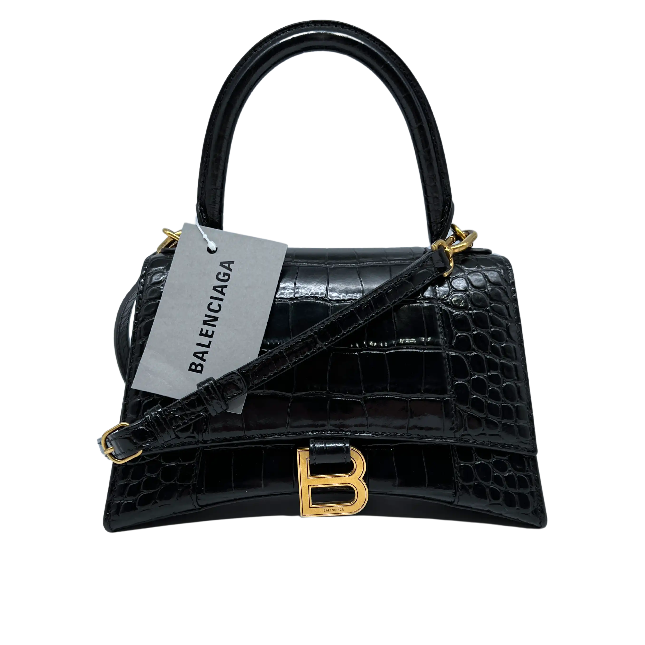 Balenciaga Hourglass S Small Bag Krokodil Optik schwarz sehr gut