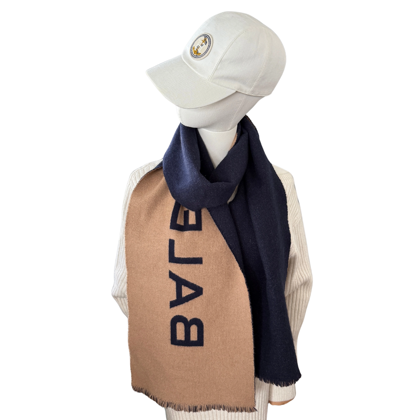 Balenciaga Schal aus Kaschmir Dunkelblau Beige / neuwertig Balenciaga