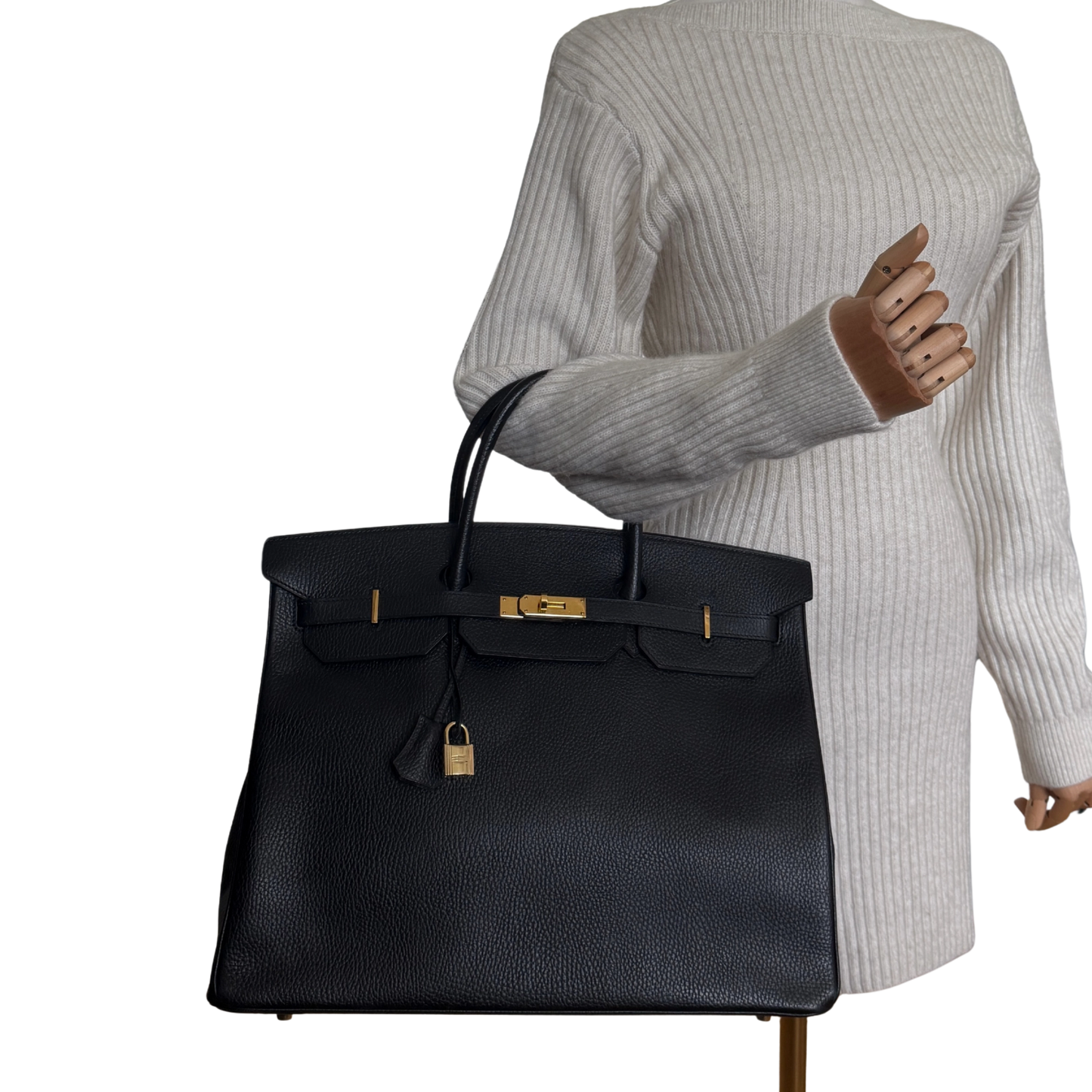 Hermès Birkin Bag 40 Clémence Leder Schwarz Gold Hardware 1998 / sehr gut Hermès