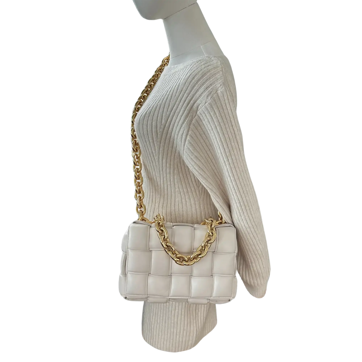 Bottega Veneta Padded Chain Cassette Crossbody Bag Off-White / sehr gut Bottega Veneta