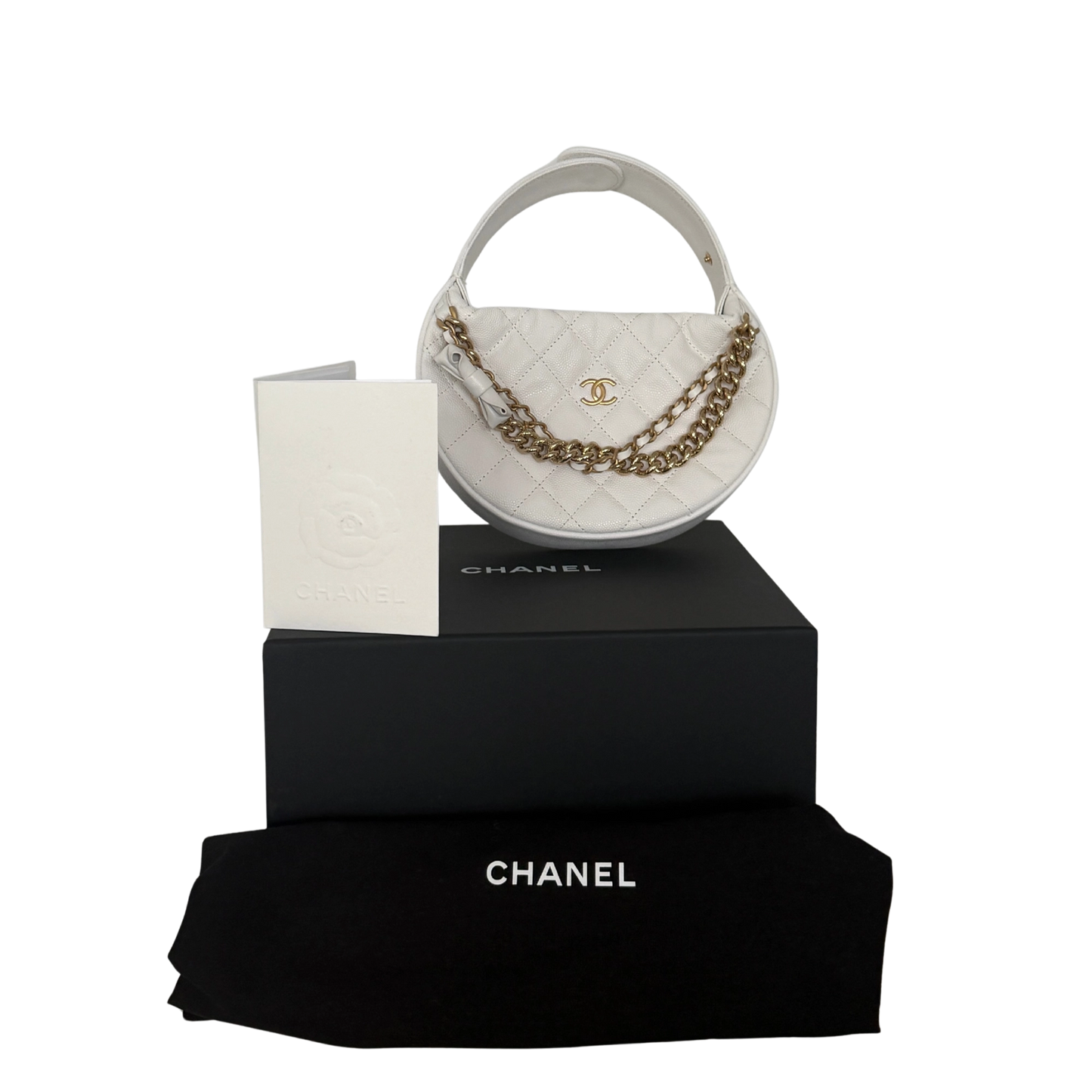 Chanel Hula Hoop Tasche Kaviarleder Weiß Fullset / neuwertig Chanel