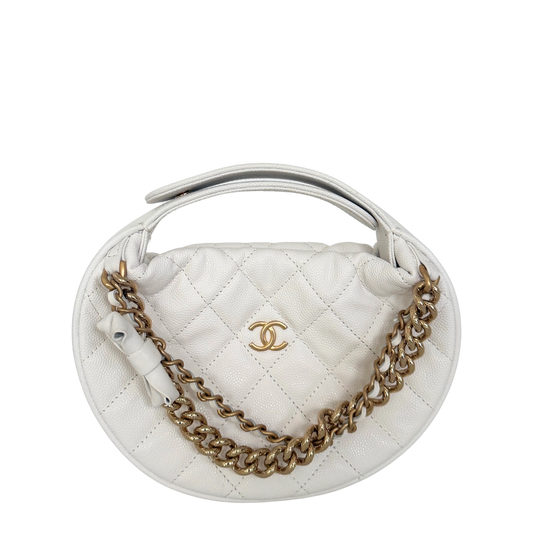Chanel Hula Hoop Tasche Kaviarleder Weiß Fullset / neuwertig Chanel
