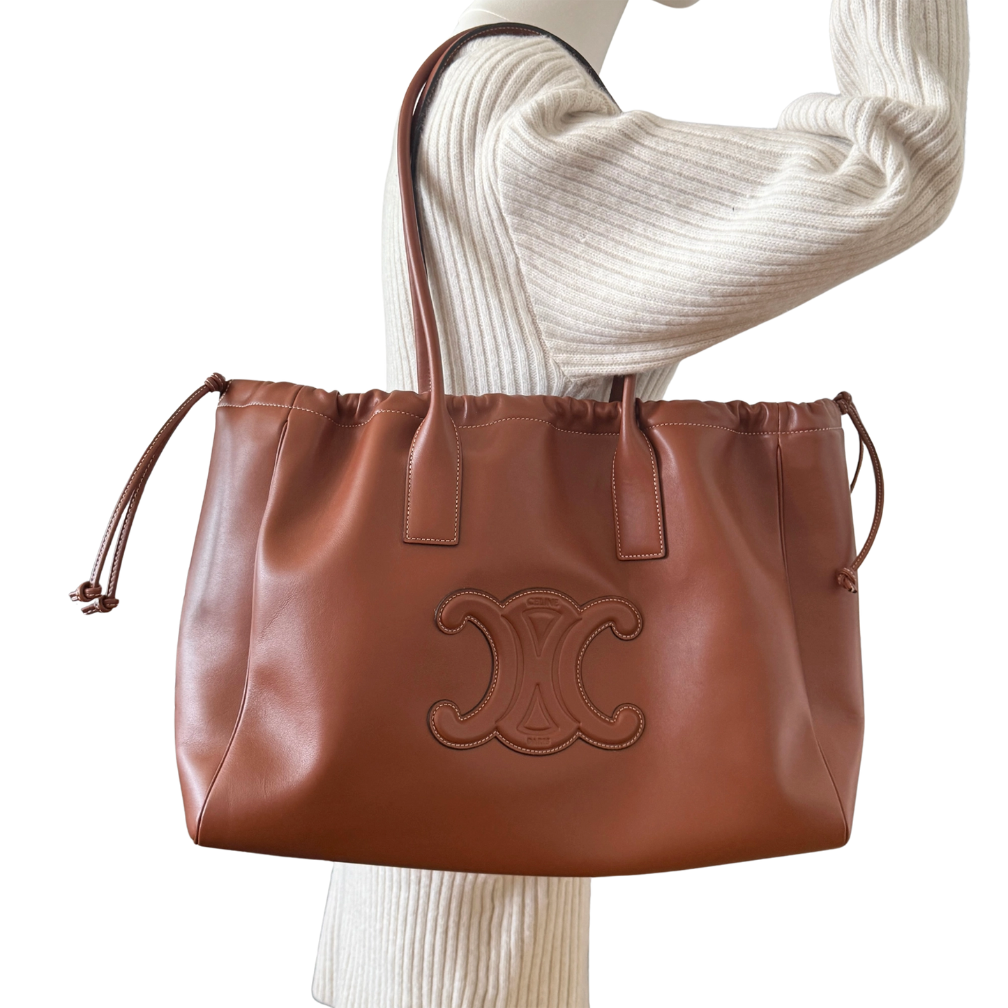 Céline Cabas Cuir Triomphe Drawstring Tote Bag Braun / neuwertig CELINE