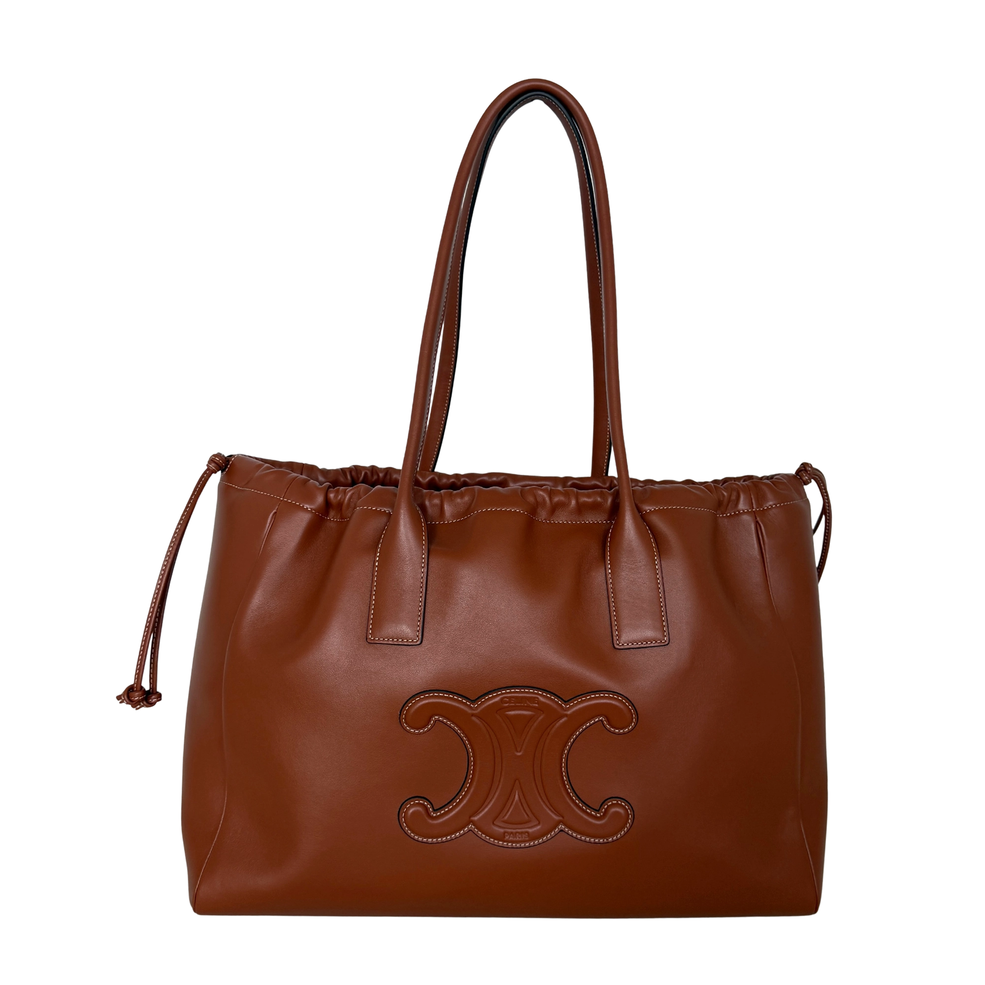 Céline Cabas Cuir Triomphe Drawstring Tote Bag Brown / like new