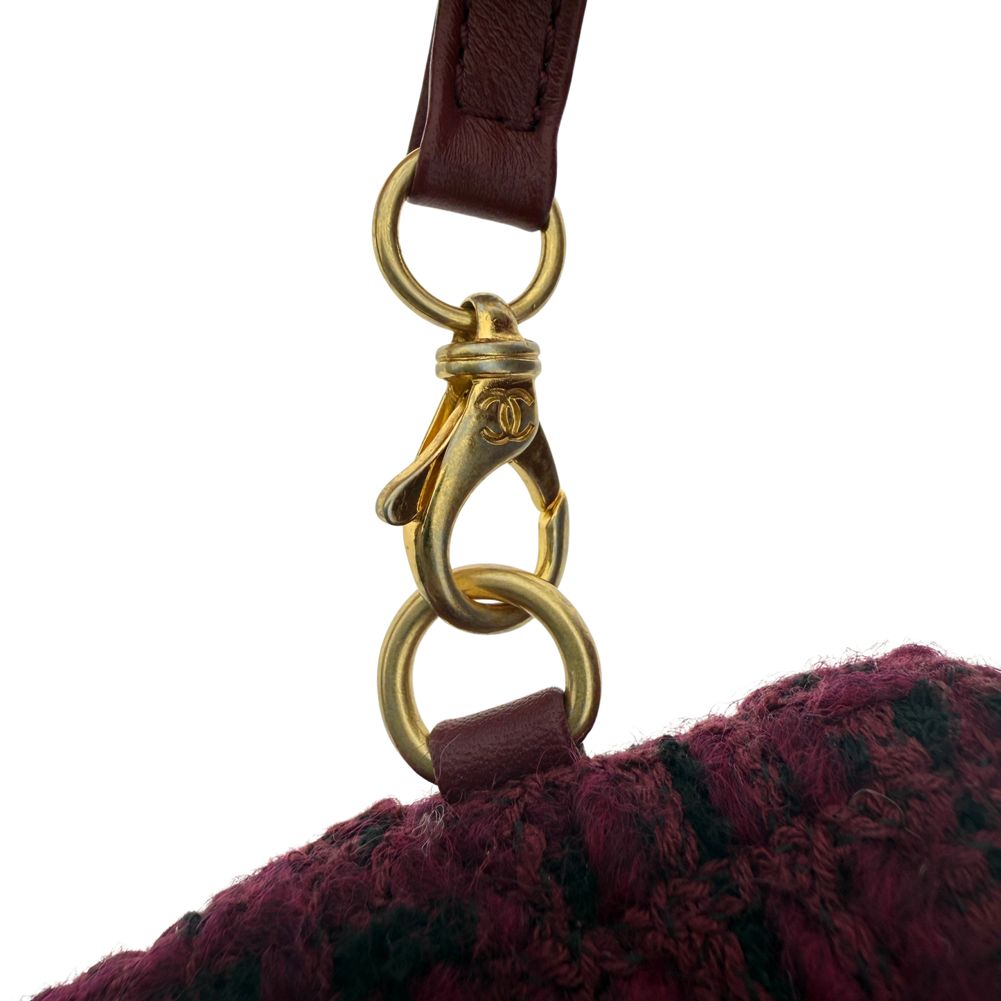 Chanel 22 mittelgroße Hobobag aus Tweed Burgunderrot goldene Hardware / neuwertig Chanel