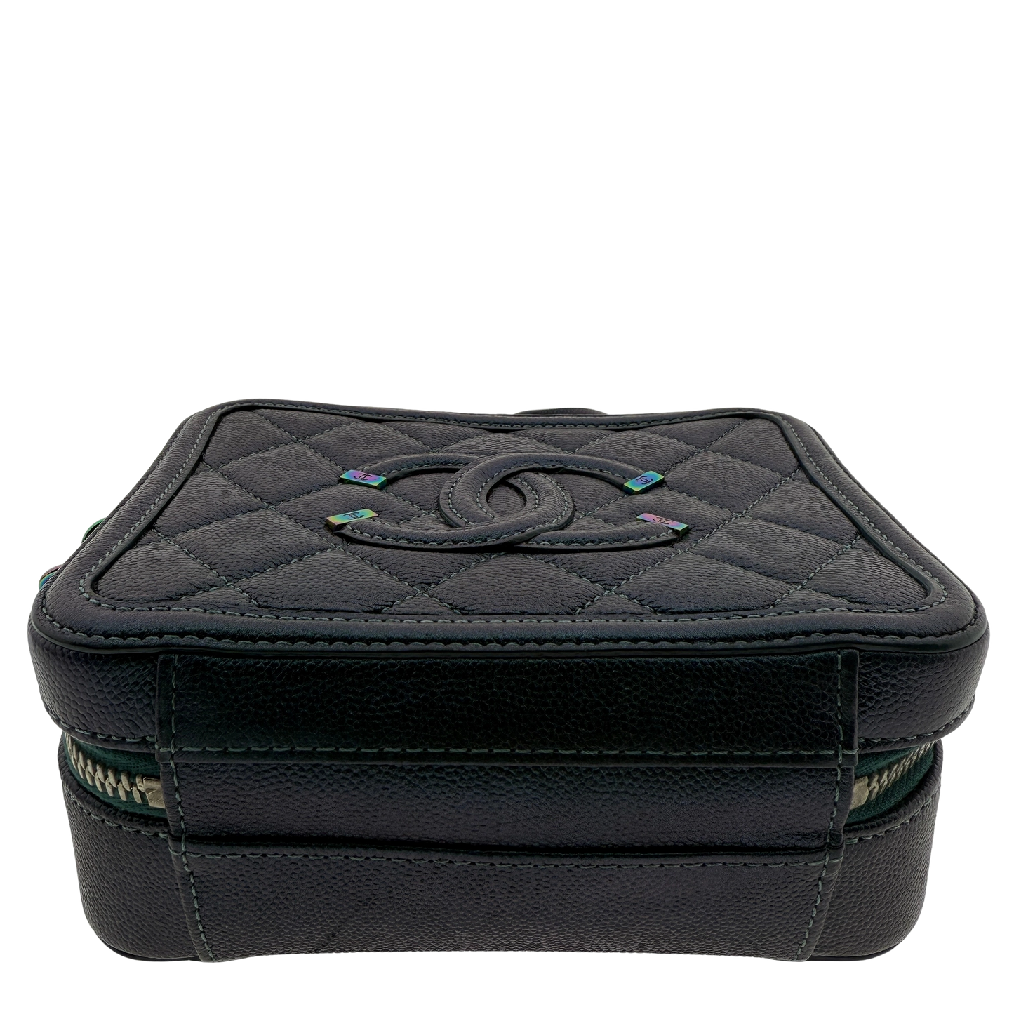 Chanel Filigree Vanity Case Metallic Blau Grün / sehr gut Echtheitscheck