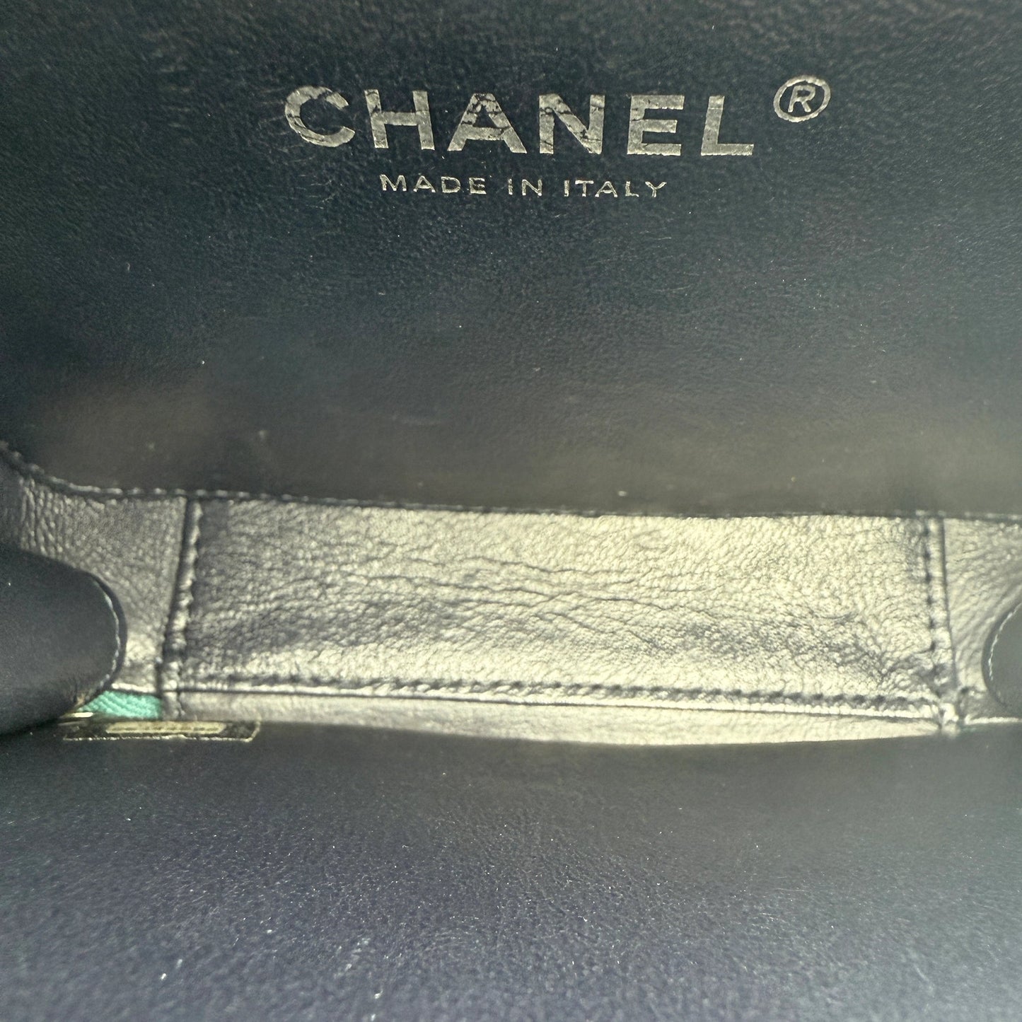 Chanel Filigree Vanity Case Metallic Blau Grün / sehr gut Echtheitscheck