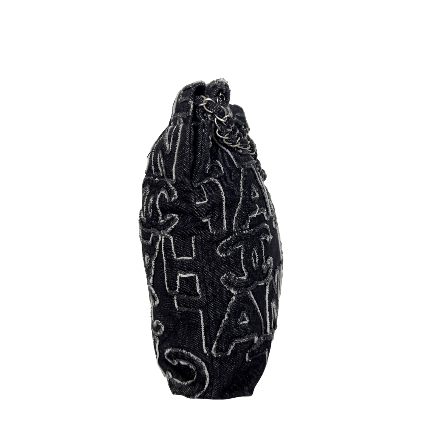 Chanel 22 mittelgroße Hobobag aus Denim Schwarz silberne Hardware / neuwertig Chanel