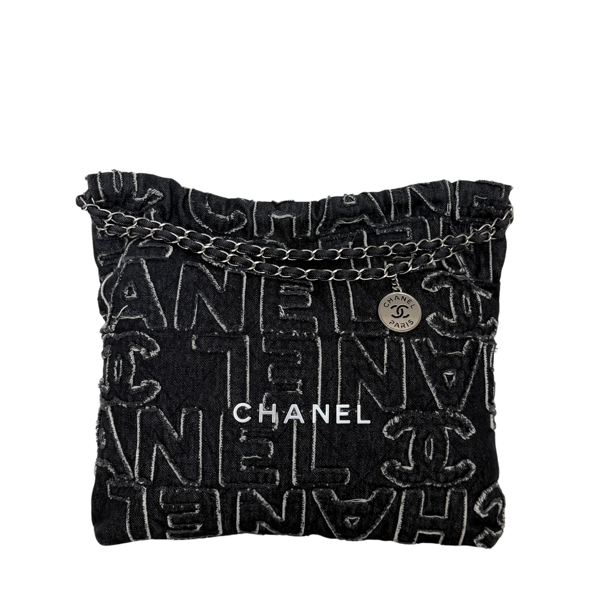 Chanel 22 mittelgroße Hobobag aus Denim Schwarz silberne Hardware / neuwertig Chanel