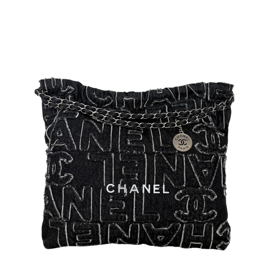 Chanel 22 mittelgroße Hobobag aus Denim Schwarz silberne Hardware / neuwertig Chanel
