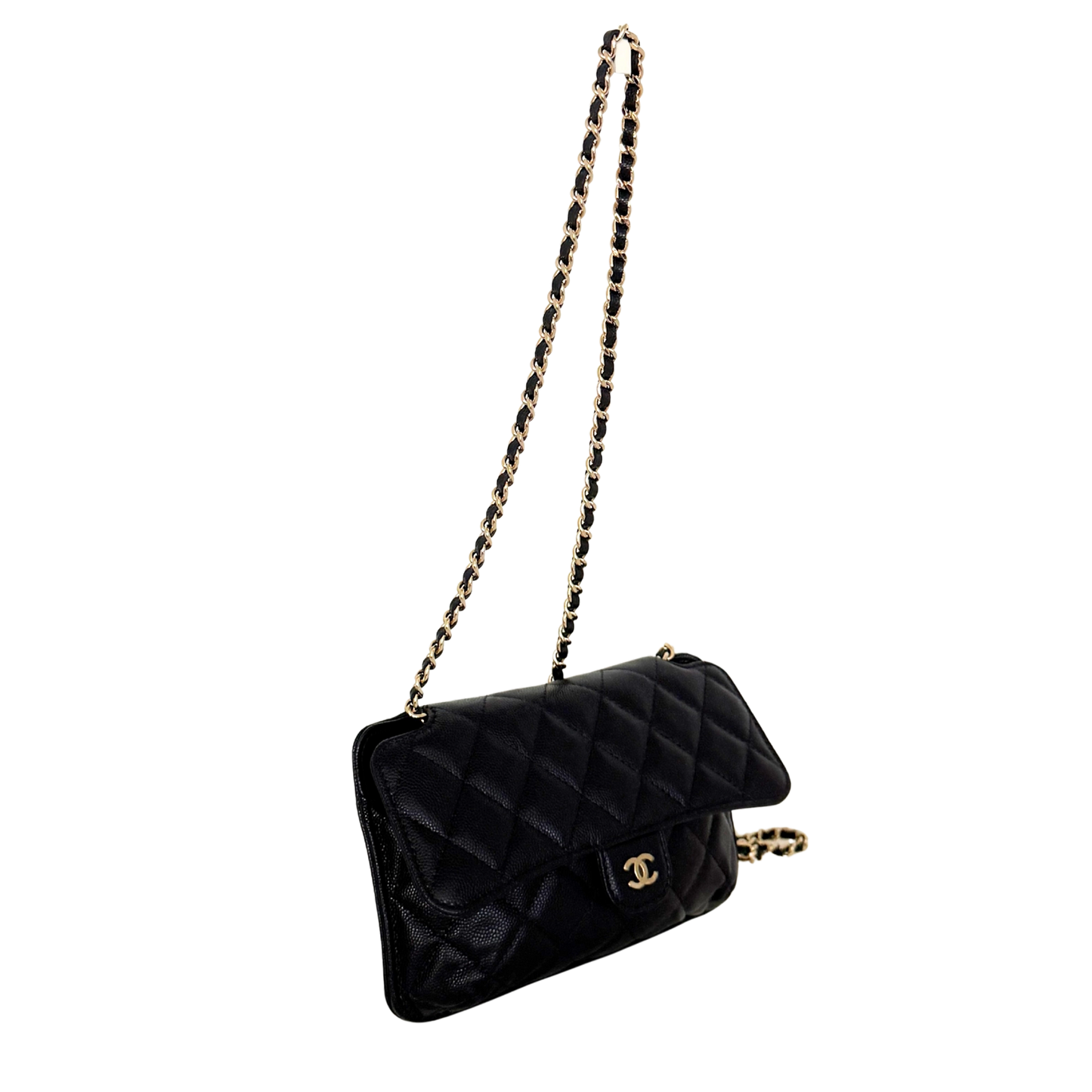 Chanel Quilted Foldable Chain Tote Bag Caviar mit Polka Dots Navyblau / neuwertig Chanel