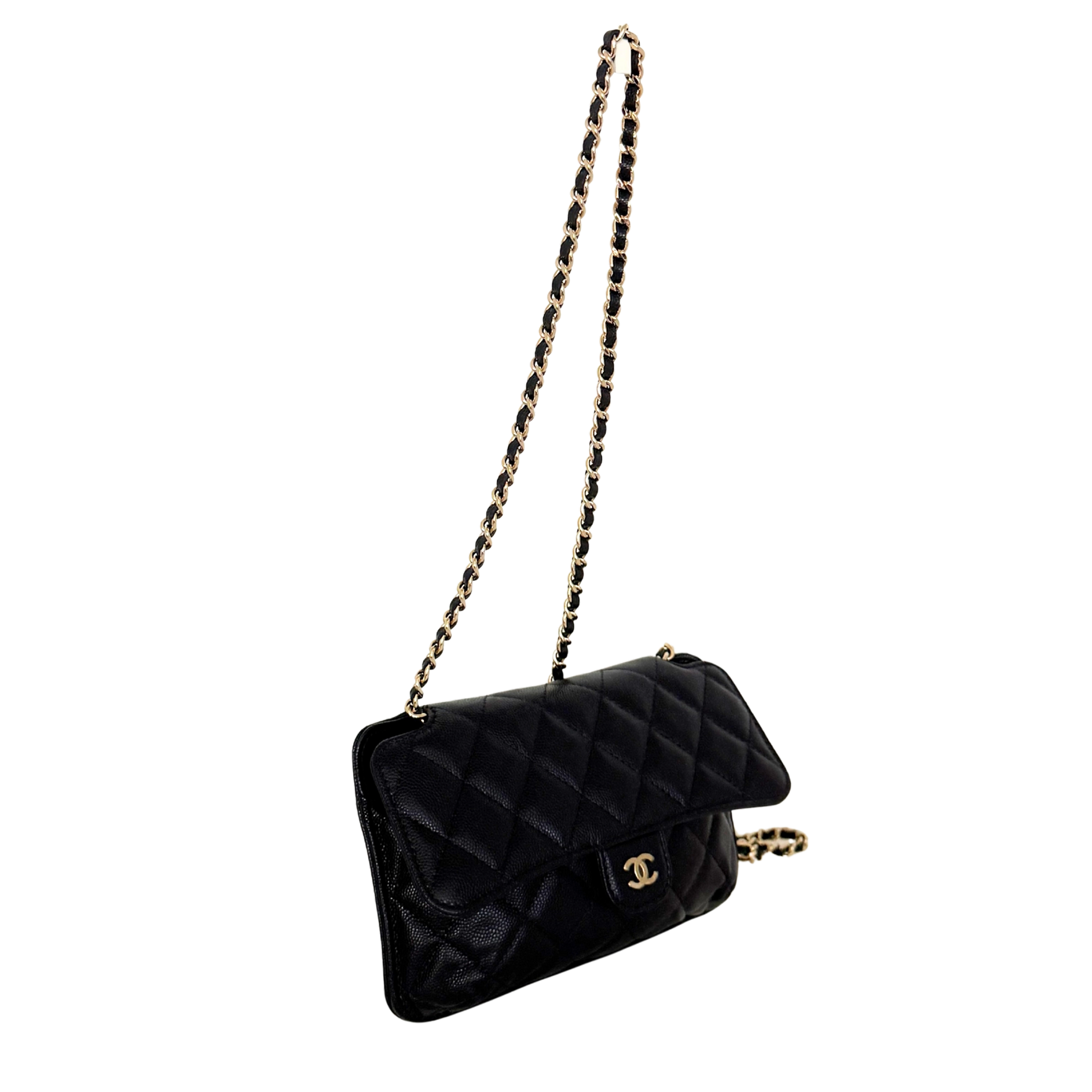 Chanel Quilted Foldable Chain Tote Bag Caviar mit Polka Dots Navyblau / neuwertig Chanel