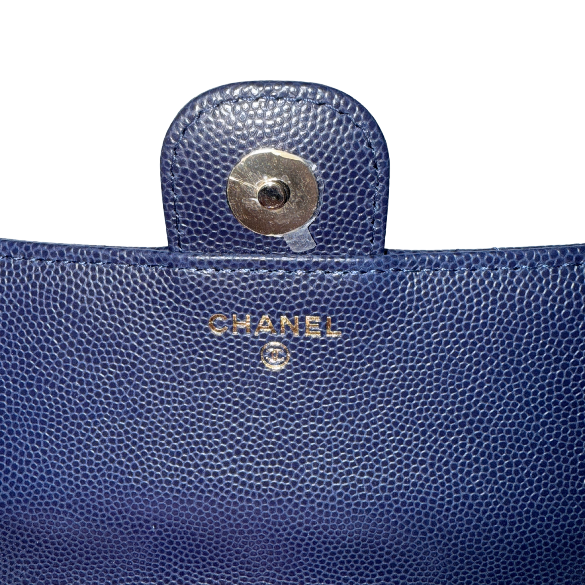 Chanel Quilted Foldable Chain Tote Bag Caviar mit Polka Dots Navyblau / neuwertig Chanel
