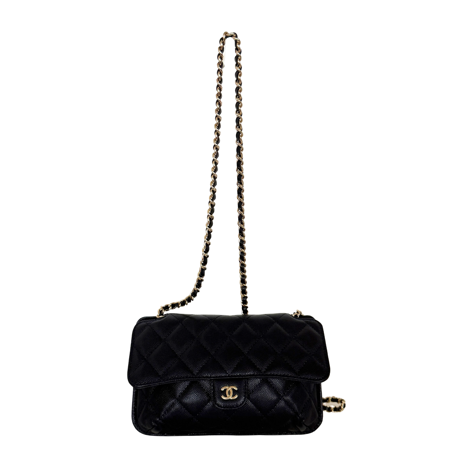 Chanel Quilted Foldable Chain Tote Bag Caviar mit Polka Dots Navyblau / neuwertig Chanel