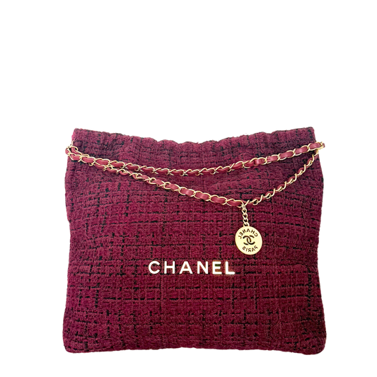 Chanel 22 mittelgroße Hobobag aus Tweed Burgunderrot goldene Hardware / neuwertig Chanel