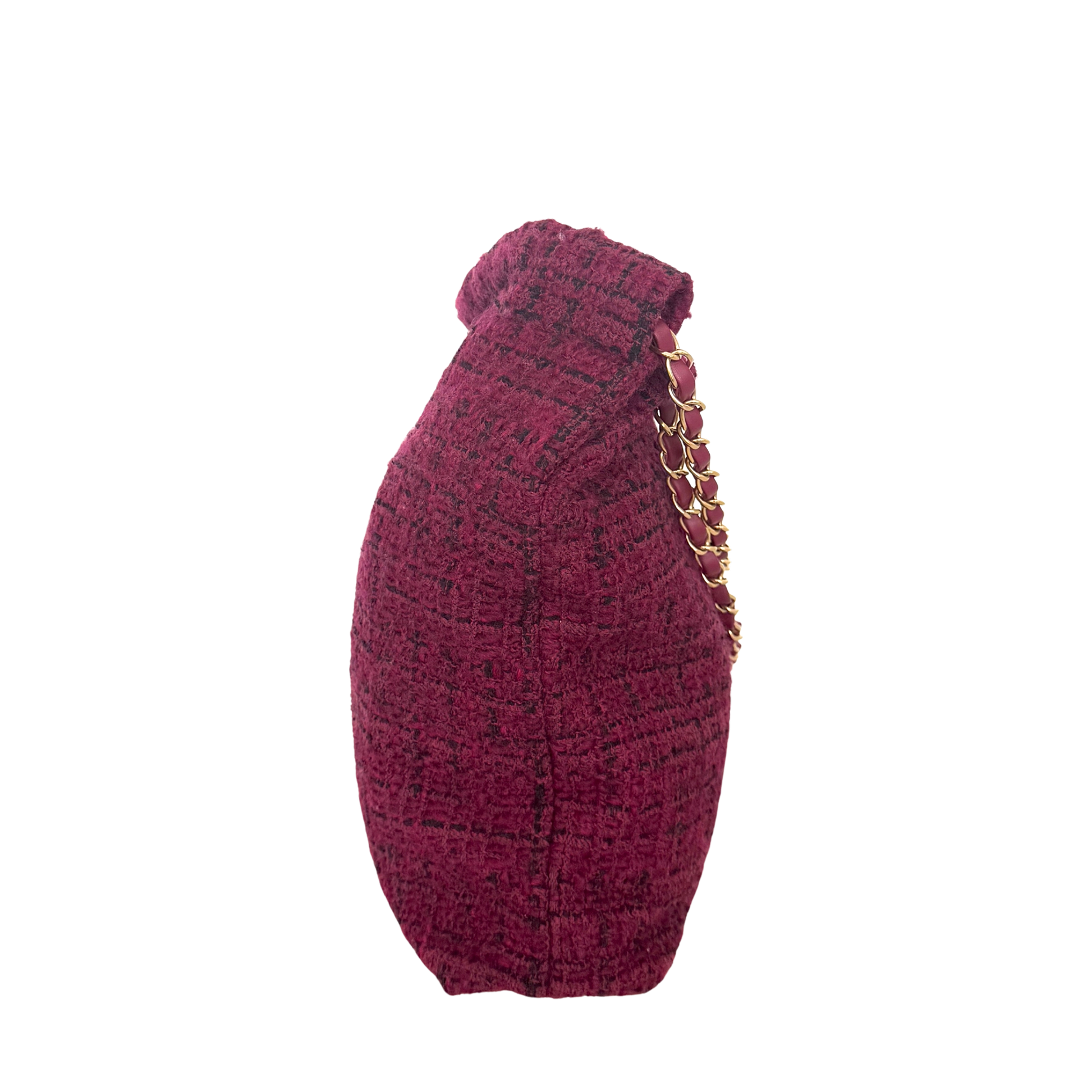 Chanel 22 mittelgroße Hobobag aus Tweed Burgunderrot goldene Hardware / neuwertig Chanel