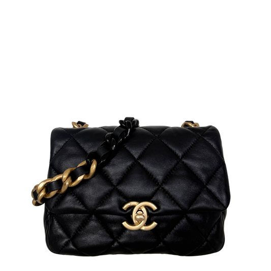Chanel Mini Quilted Candy Chain Flap Bag Lammleder Schwarz / sehr gut Chanel