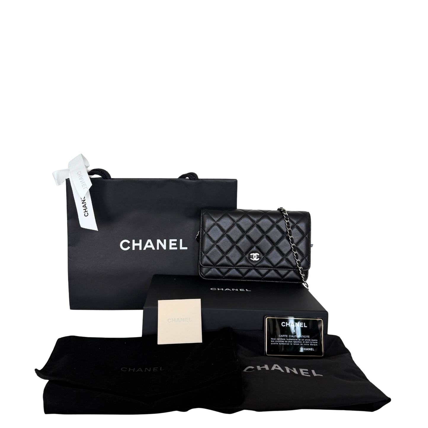 Chanel Wallet on Chain Bag Lammleder Schwarz silberne Hardware / neuwertig Chanel