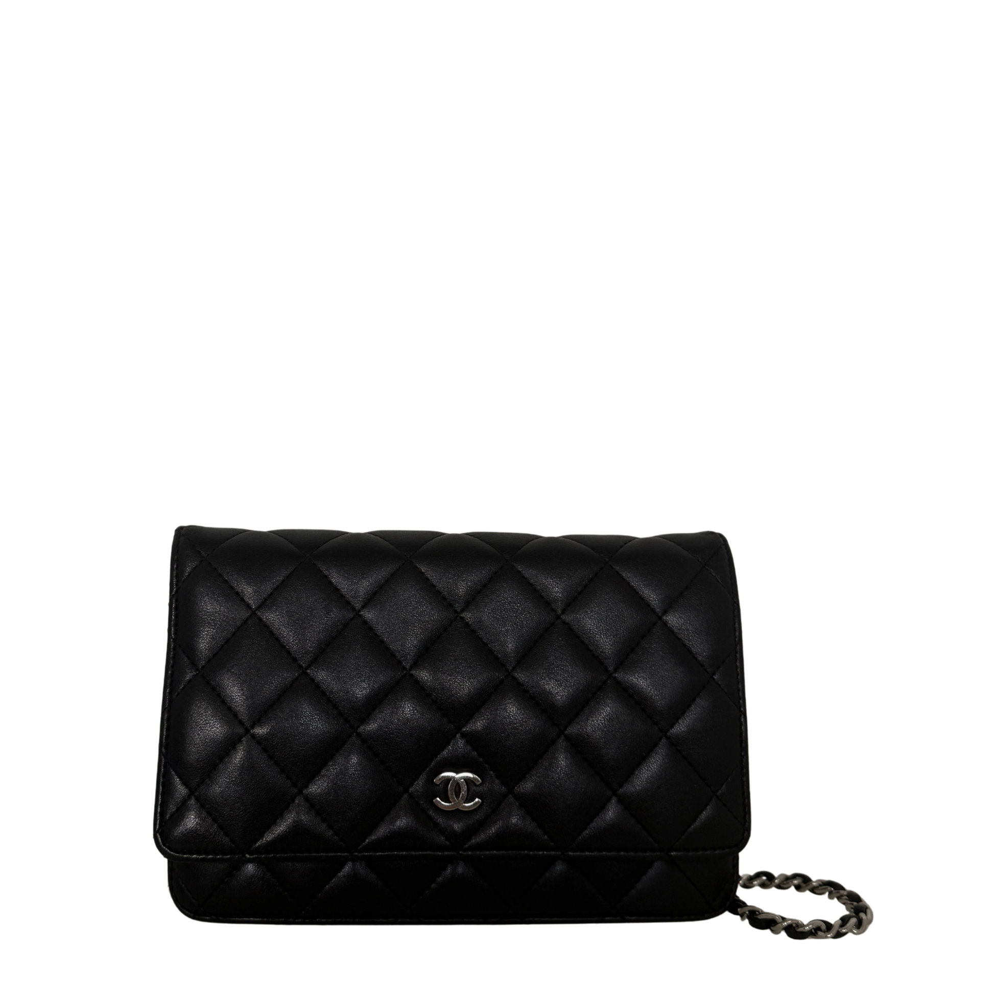 Chanel Wallet on Chain Bag Lammleder Schwarz silberne Hardware / sehr gut Chanel