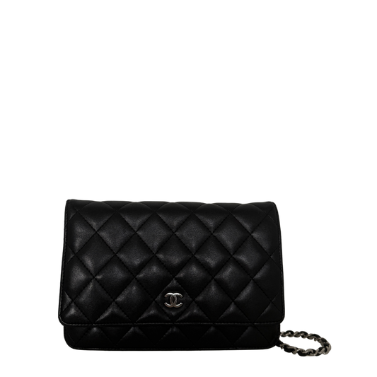 Chanel Wallet on Chain Bag Lammleder Schwarz silberne Hardware / sehr gut Chanel